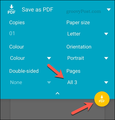 Opsi cetak di Android untuk Google Spreadsheet
