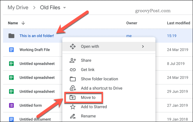 Memindahkan folder di Google Drive