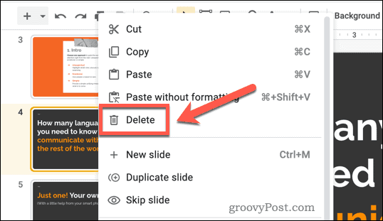 Menghapus slide di Google Slide