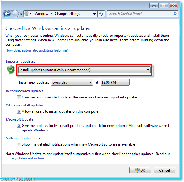 Windows 7 - Screenshot Menu Konfigurasi Pembaruan Windows