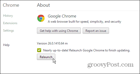 Google Chrome About Page - Perbarui dan Luncurkan Ulang