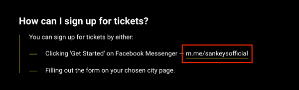 Tautan bot Facebook Messenger di situs web.