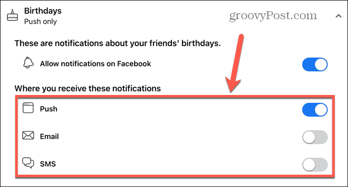 facebook pilih jenis notifikasi