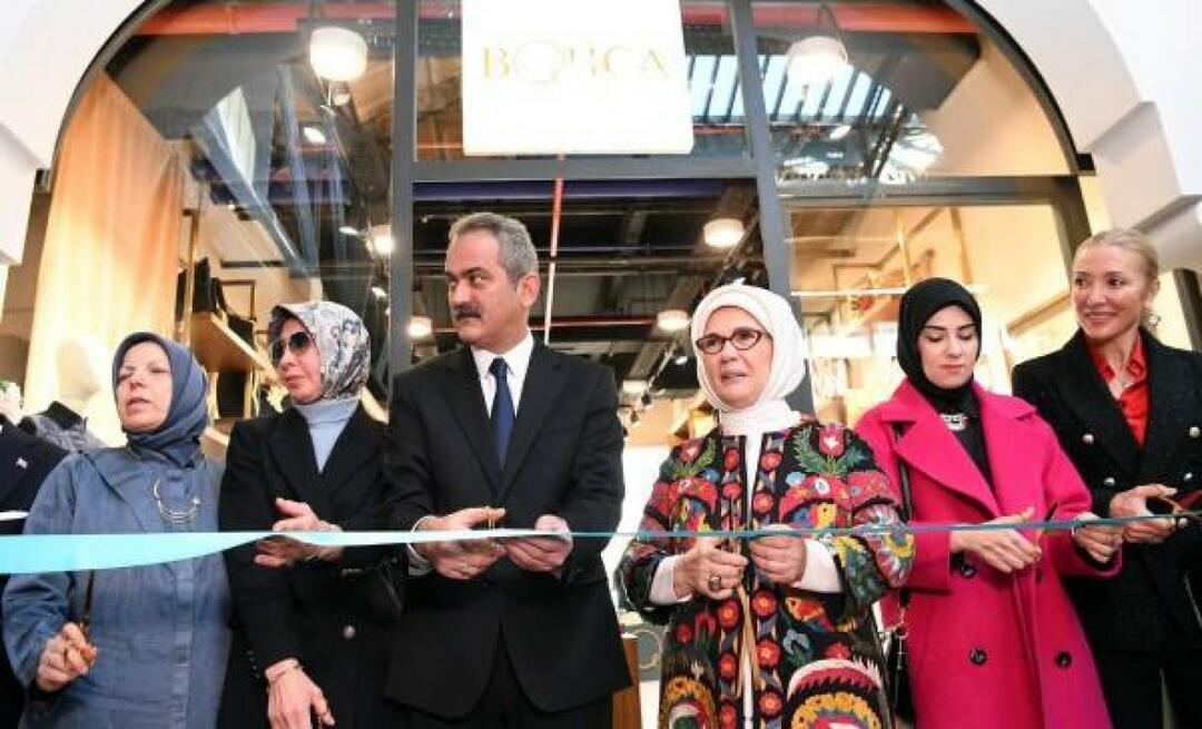 Emine Erdoğan memotong pita toko 'Bohça' di Galataport Istanbul