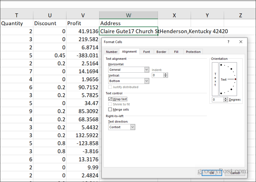 pengaturan bungkus teks di Excel