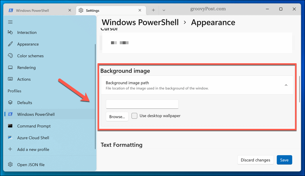 Menerapkan latar belakang baru ke aplikasi terminal Windows 11