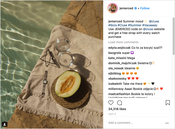 Contoh posting kampanye pemasaran influencer Instagram dengan kode penawaran unik