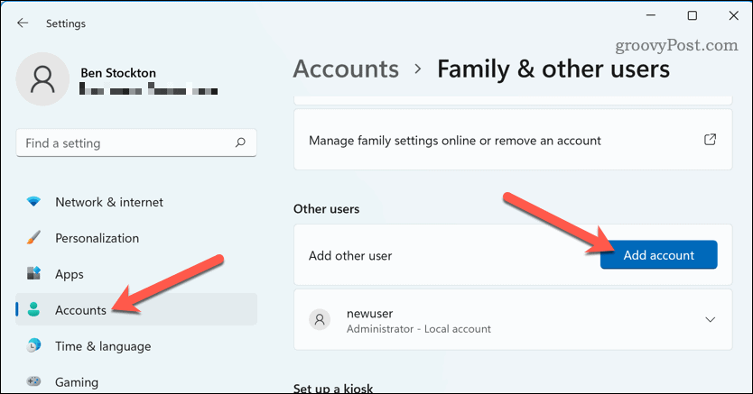 Tambahkan akun baru di Windows 11
