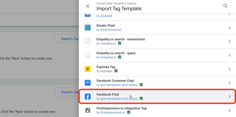 galeri template komunitas google tag manager impor menu template tag dengan contoh template ematic pixel, exponea tag, facebook customer chat, antara lain dengan facebook pixel disorot