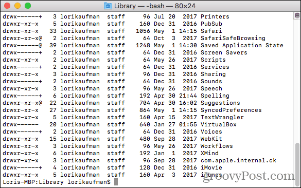 Akses folder Library di Terminal pada Mac