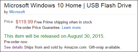 Pre-order Windows 10 Retail USB Flash Drive dari Amazon