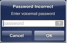 iPhone error MEssage "Kata sandi salah masukkan kata sandi pesan suara"