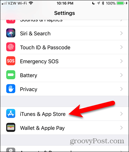 Ketuk iTunes & App Store pada layar Pengaturan