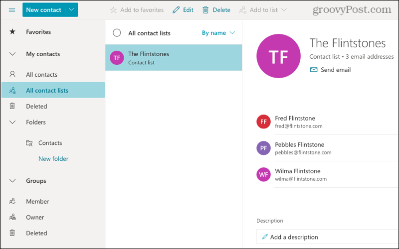 Daftar kontak di Outlook online