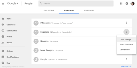 akses setelan google plus circle baru