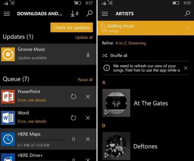 Pembaruan Musik Groove Windows 10 Mobile