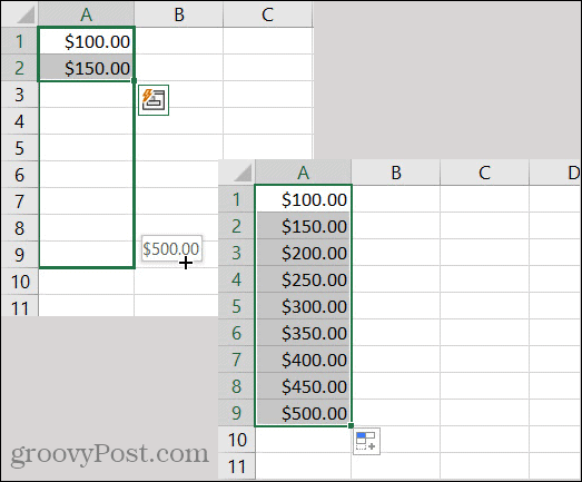 Pola Mata Uang Isi Otomatis Excel