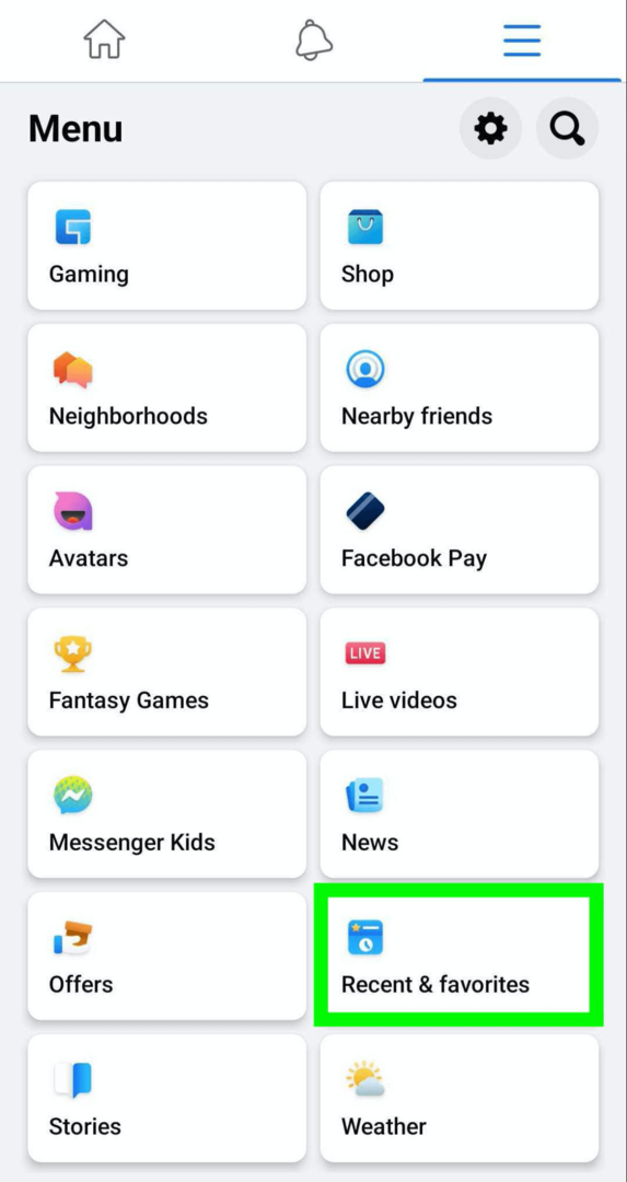 gambar menu Facebook yang menampilkan opsi Terbaru & Favorit