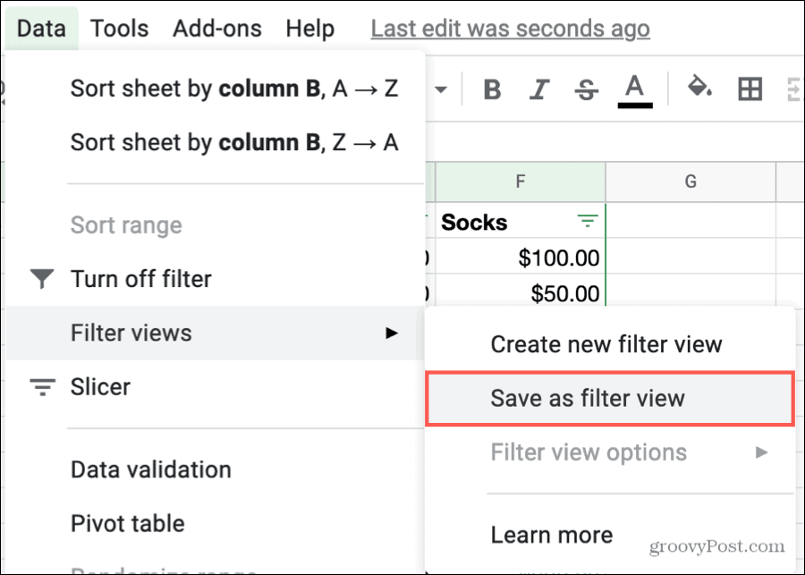Simpan Sebagai Tampilan Filter di Google Sheets