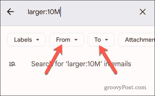 Menetapkan kriteria pencarian tambahan untuk pencarian di Gmail pada perangkat seluler