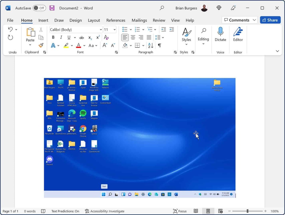 Tempel tangkapan layar Microsoft Word