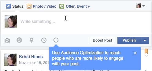 optimasi audiens facebook untuk kotak pembaruan posting
