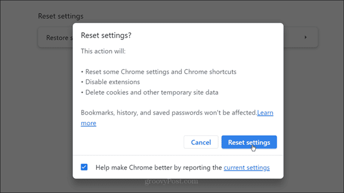 Setel ulang pengaturan konfirmasi Chrome