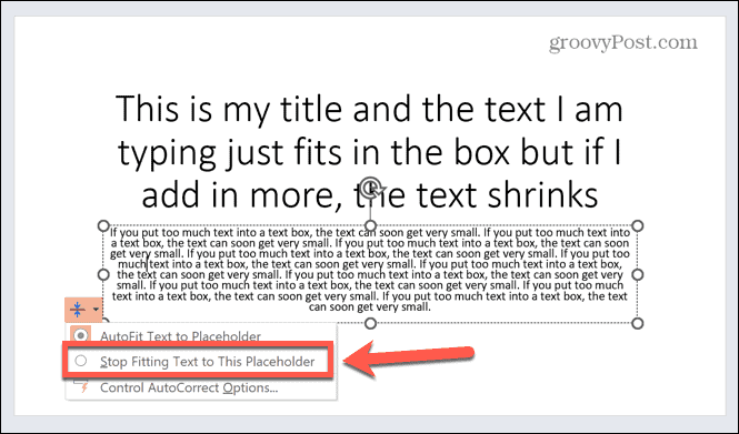 powerpoint berhenti menyesuaikan teks dengan placeholder