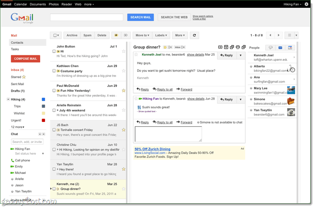 Gmail Labs: Panel Baca Baru, Sama Seperti Outlook