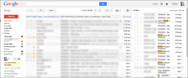 pratinjau tangkapan layar gmail dengan semua email di panel ke-2 di sebelah kanan