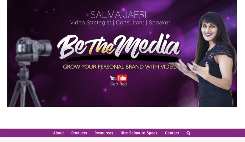 tangkapan layar situs web salma jafri yang menyatakan bahwa dia adalah merek media