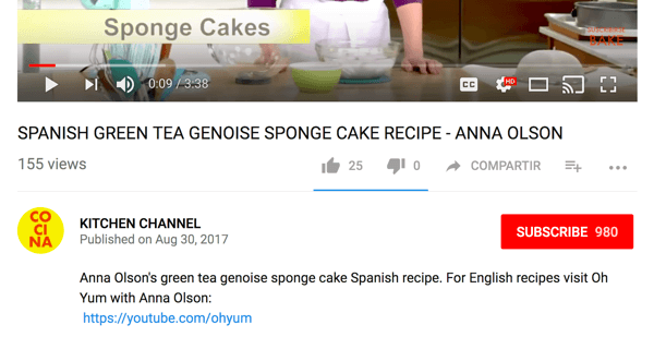 Cocina mengarahkan penonton berbahasa Inggris ke saluran memasak yang berbeda di YouTube.