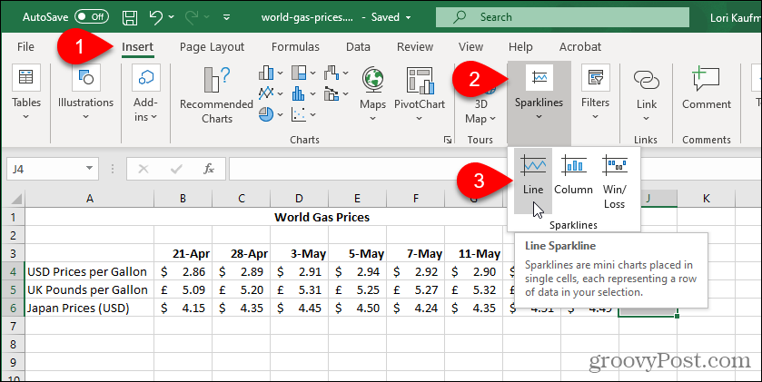 Pilih Jenis Garis Mini Excel
