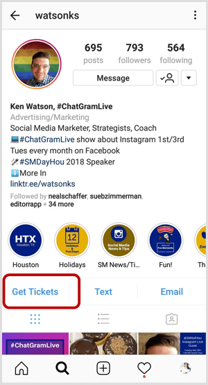 contoh tombol aksi Instagram di profil bisnis