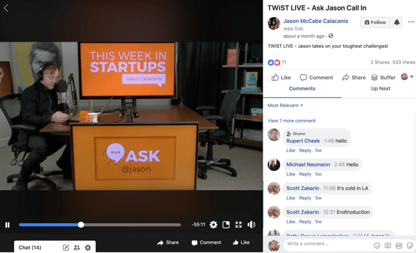 Gunakan alur kerja enam langkah untuk membuat video untuk berbagai platform, contoh video streaming langsung Facebook dari Jason McCabe Calacanis