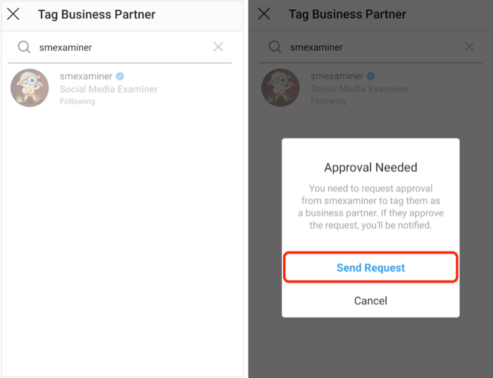 kirim permintaan persetujuan ke mitra bisnis di Instagram