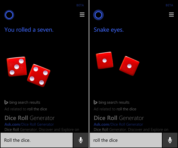 Balikkan Koin atau Gulung Dadu dengan Cortana di Windows Phone 8.1