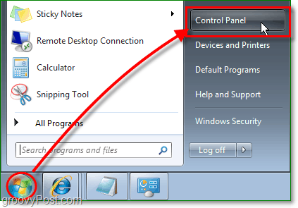 klik menu start orb windows 7, lalu klik panel kontrol untuk mulai menghapus IE