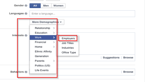 opsi penargetan iklan tempat kerja facebook