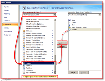 Microsoft Word 2007 Tambahkan Bentuk ke Bilah Cepat