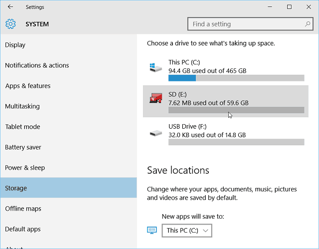 Pengaturan Penyimpanan Windows 10