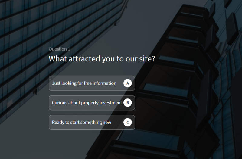 contoh kuis situs web yang digunakan untuk memenuhi syarat prospek di situs perusahaan pelatihan investasi properti