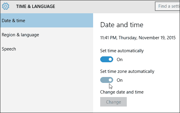 Atur zona waktu secara otomatis Windows 10