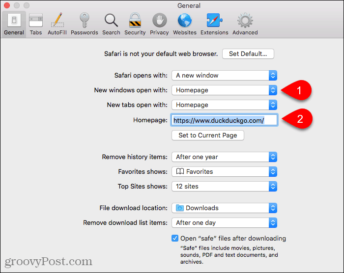 Setel Beranda di Safari pada Mac