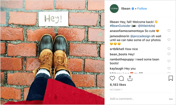 Cuaca musim gugur, mode, dan filter dari Instagram L.L. Bean.