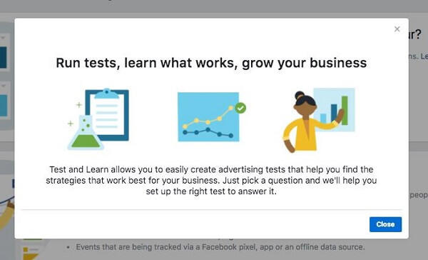 Manajer Bisnis Facebook meluncurkan Alat Uji dan Belajar baru.