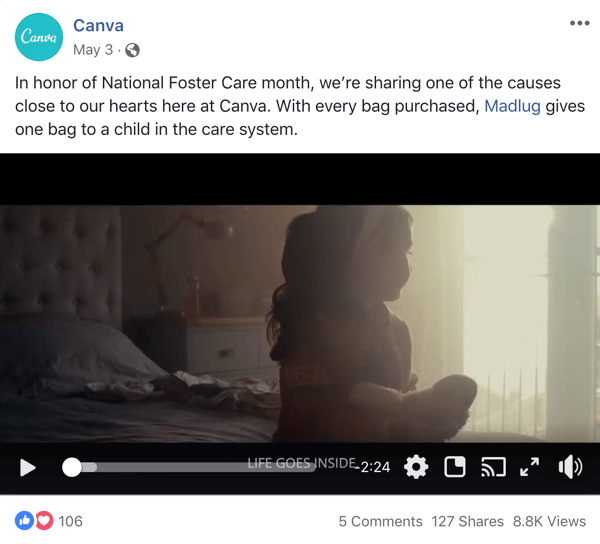 Contoh kiriman Facebook dengan organisasi nirlaba berteriak dari Canva.