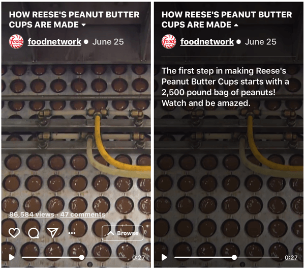 Contoh acara IGTV Food Network yang mendemonstrasikan bagaimana Reese's Peanut Butter Cups dibuat.