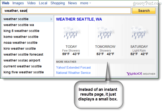 Yahoo Search Direct untuk cuaca