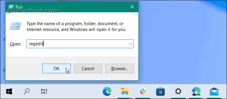 Jalankan dialog regedit